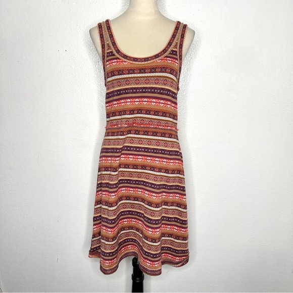 FREE PEOPLE Fair Isle Wool Blend Knit Sweater Dress Brown Sleeveless Size Large - Picture 5 of 15